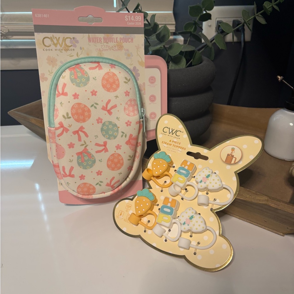 Floral Water Bottle Pouch - Pink and CWC Spring Straw Toppers